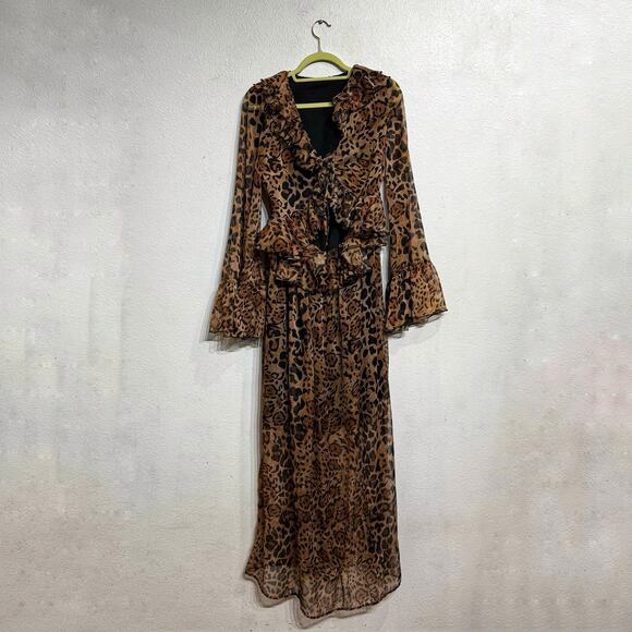 Danity Brown Leopard Print Maxi Dress Sz M - Picture 10 of 13